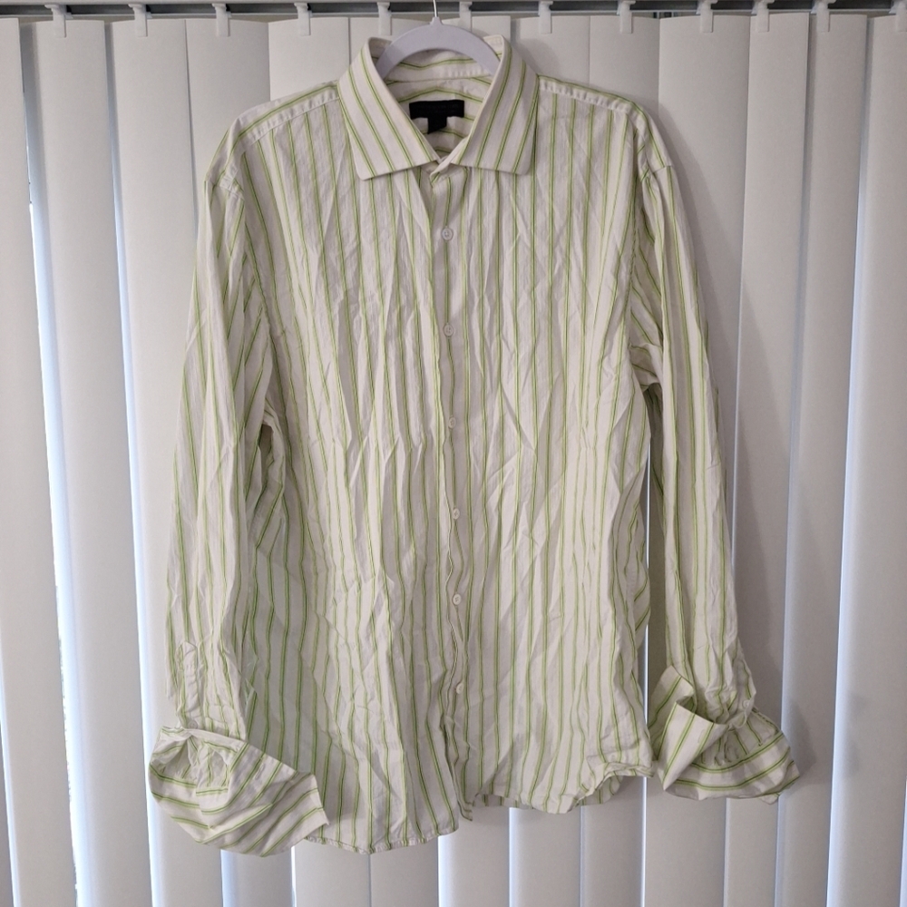 Express Design Studio Green Striped Button Front Shirt